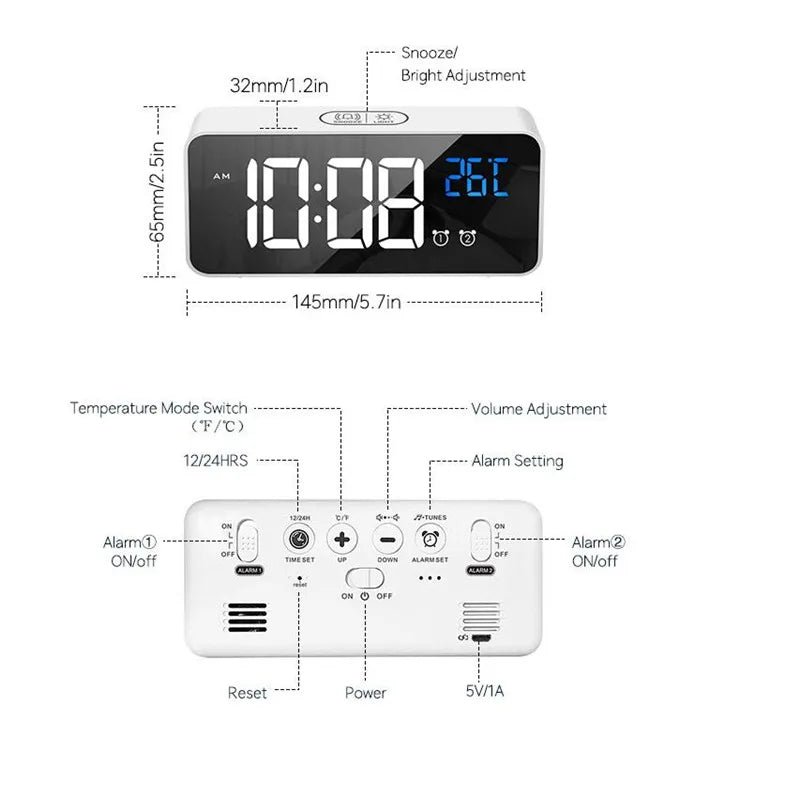 Harmonix intelligenter LED-Wecker mit Musik, Temperatur und Luftfeuchtigkeit