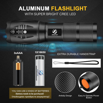Leistungsstarke wiederaufladbare LED-Taschenlampe mit wasserdichtem Design