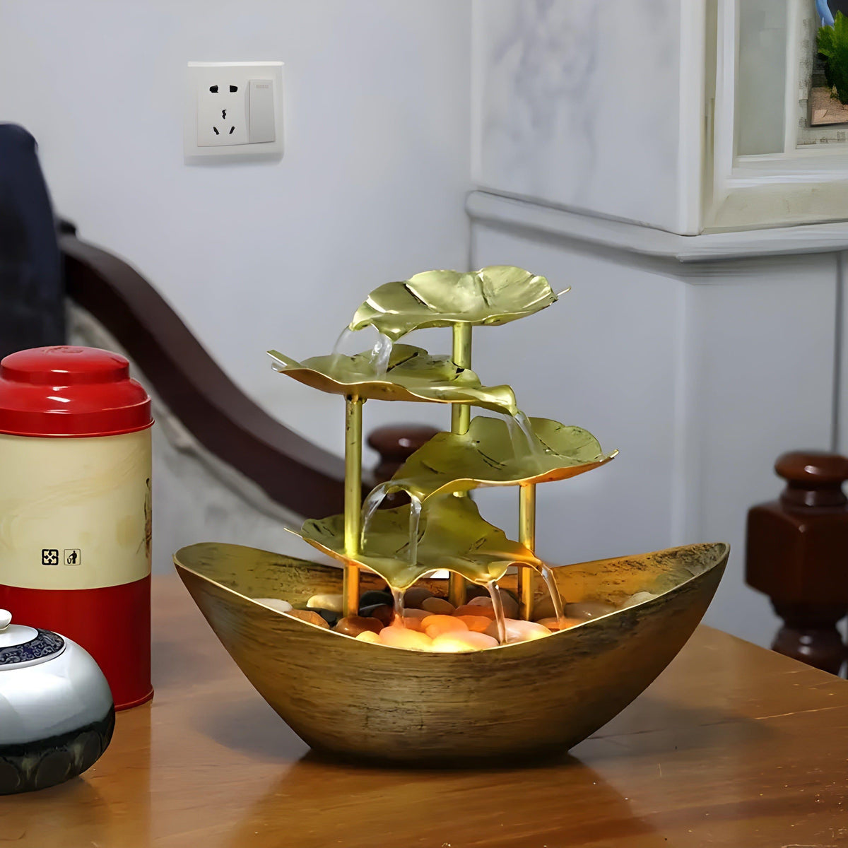 IronLeaf Tischbrunnen im Vintage-Design mit LED-Wasserfunktion