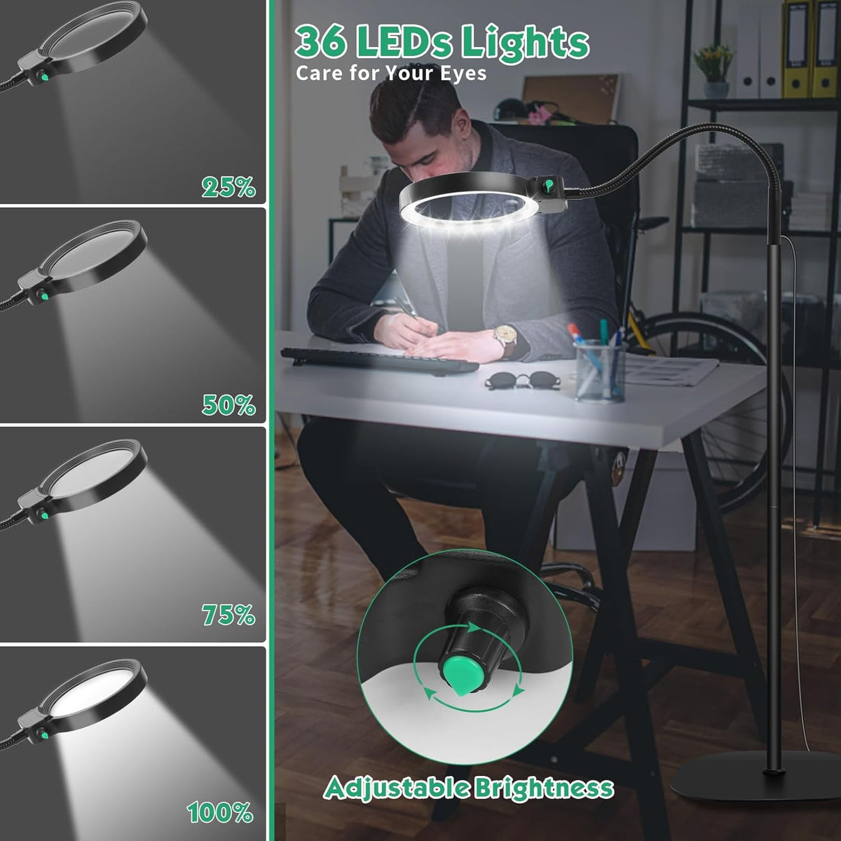 LED-vergrootglas met verstelbare standaard voor lezen, handwerken en precisiewerk