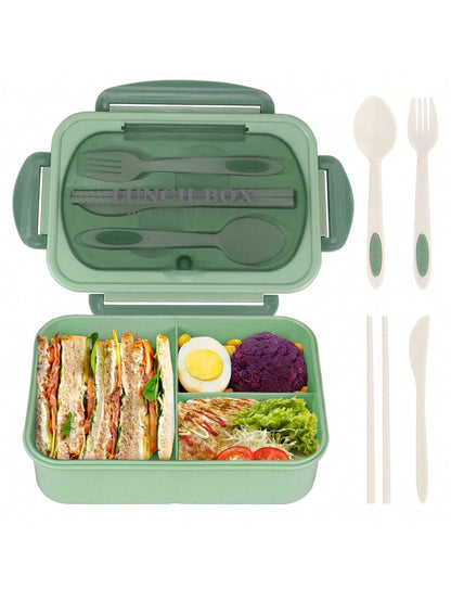 Lekvrije bentobox van 1200 ml voor volwassenen met bestek en 3 vakken