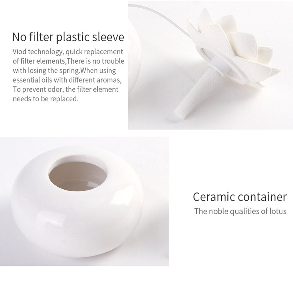 Diffusore di aromi e umidificatore in ceramica Lotiscent a forma di loto con oli profumati