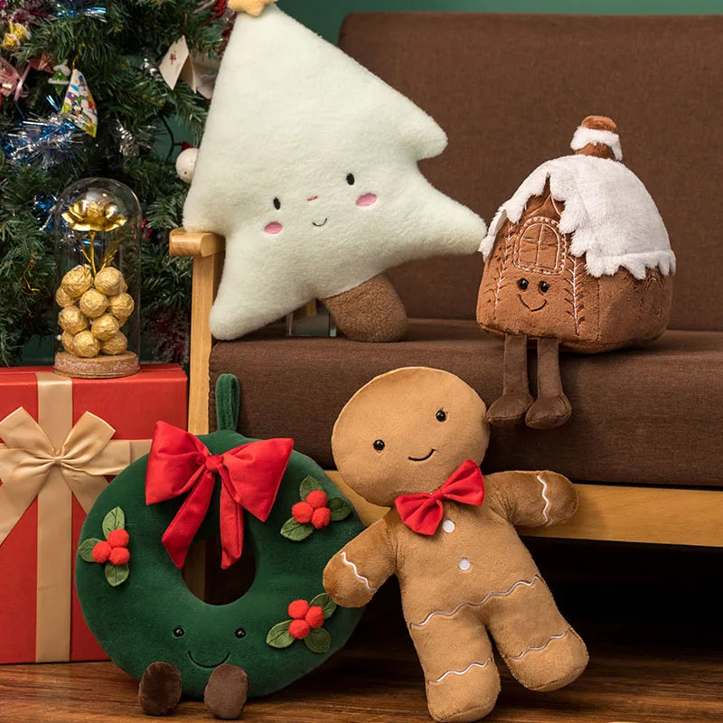 Magische kerstpeperkoekbeer, zacht en pluizig kerstkussenknuffel