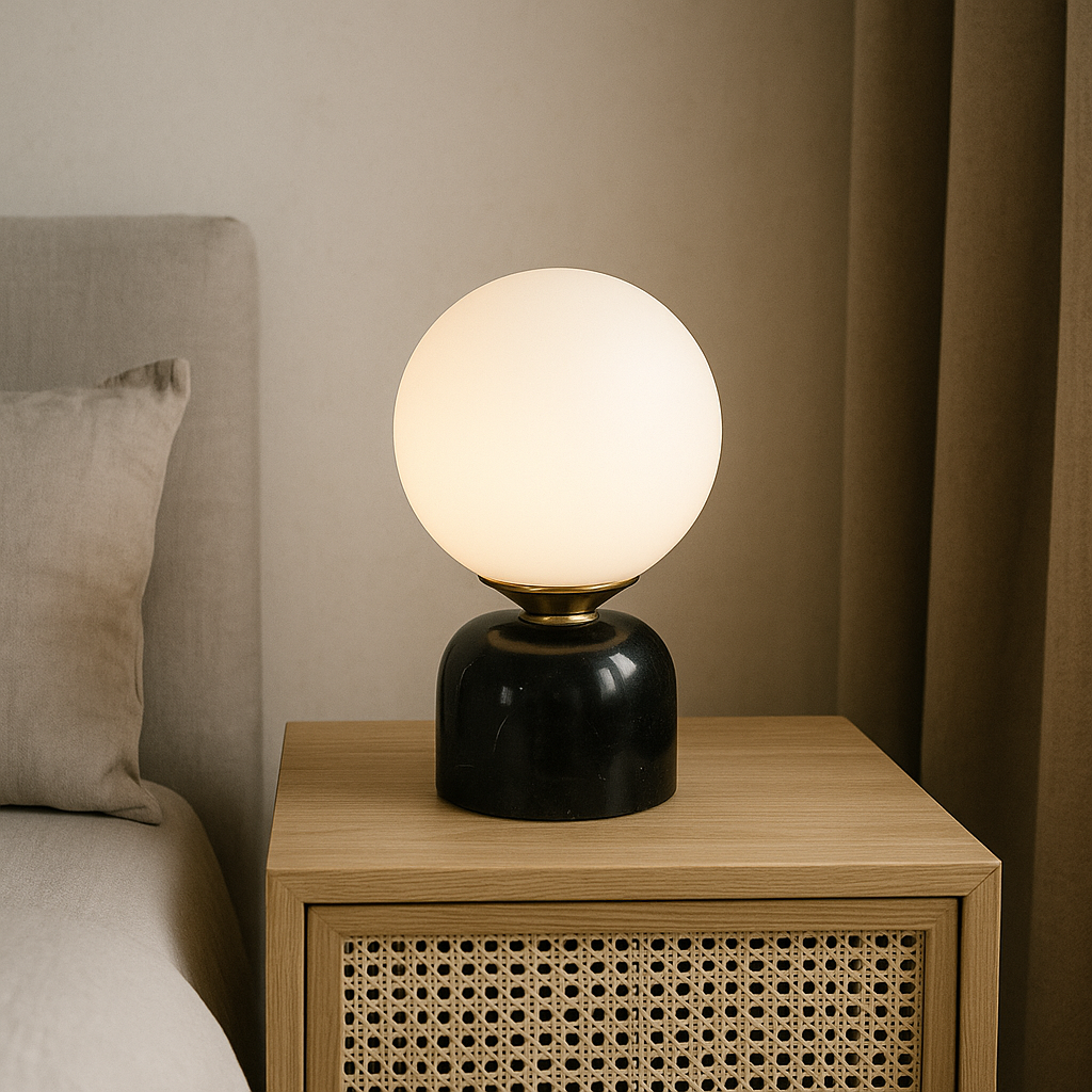 Marnor Lampada da tavolo in marmo con paralume in vetro e design minimalista