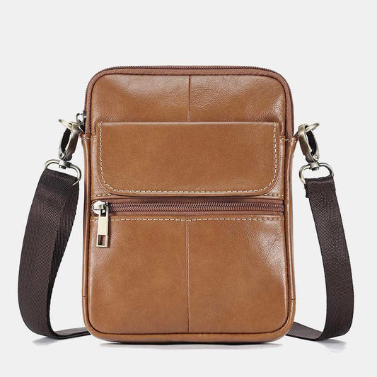 Kleine schoudertas van echt leer voor heren, compacte crossbodytas