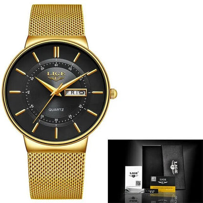 Ultradun herenhorloge van roestvrij staal met kwartsuurwerk en datumaanduiding