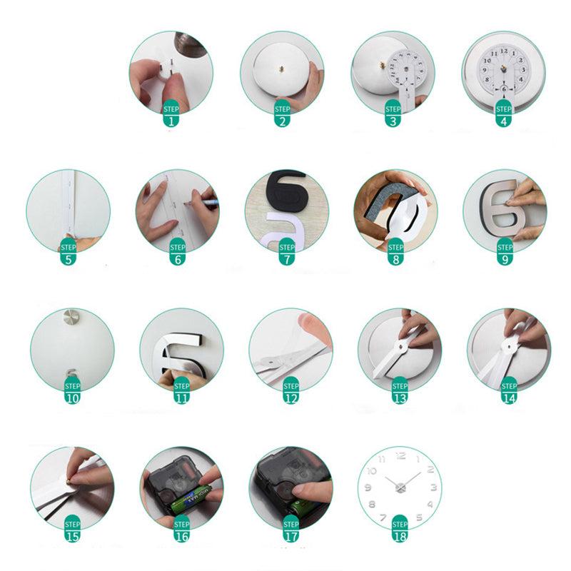 Moderne geometrische DIY-Wanduhr mit 3D-Acryl-Spiegeldesign