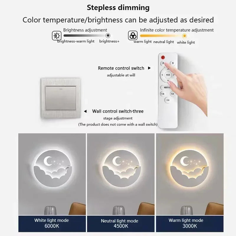 LED-Wandleuchte mit Mond und Sternen als gemütliches Nachtlicht