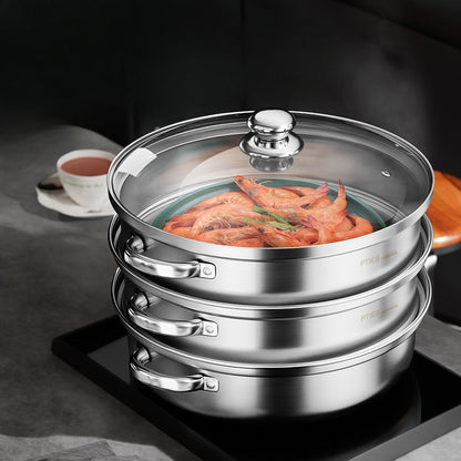 Pentola a vapore NutriSteam a 3 livelli in acciaio inossidabile per una cucina sana