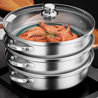 Pentola a vapore NutriSteam a 3 livelli in acciaio inossidabile per una cucina sana