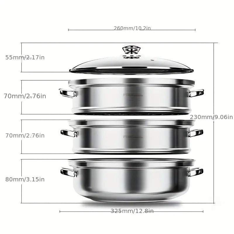 Pentola a vapore NutriSteam a 3 livelli in acciaio inossidabile per una cucina sana