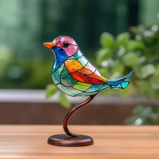 Scultura artigianale in vetro Oryxen raffigurante un uccello, dal design colorato per un arredamento elegante