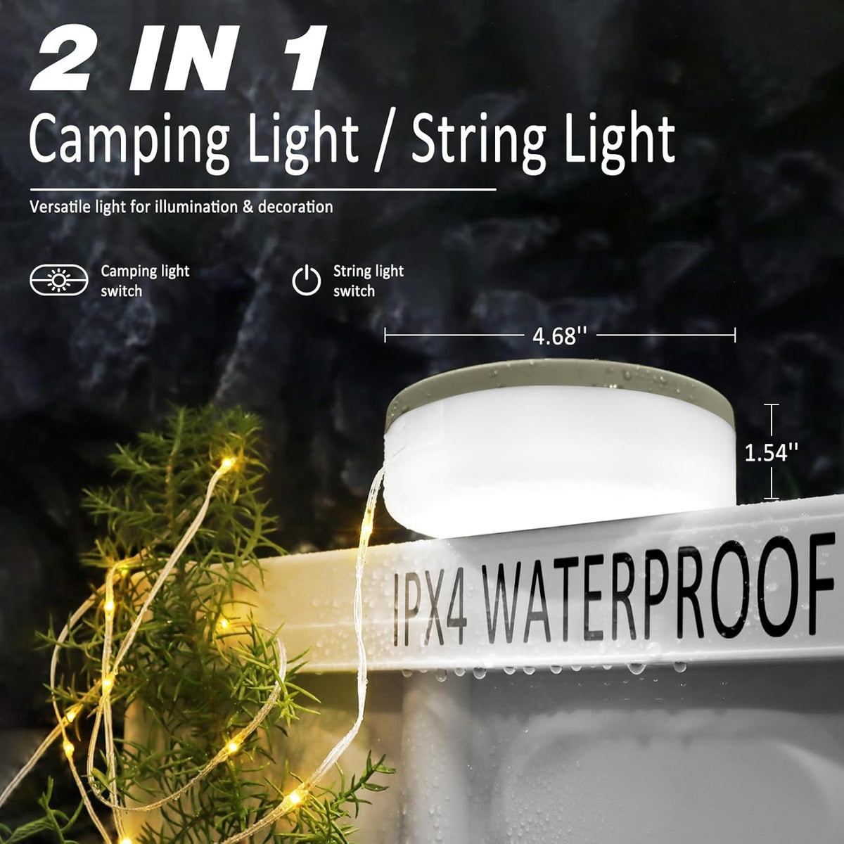Draagbare ledlichtslinger voor op de camping, oplaadbaar via USB, waterdicht, 10 m
