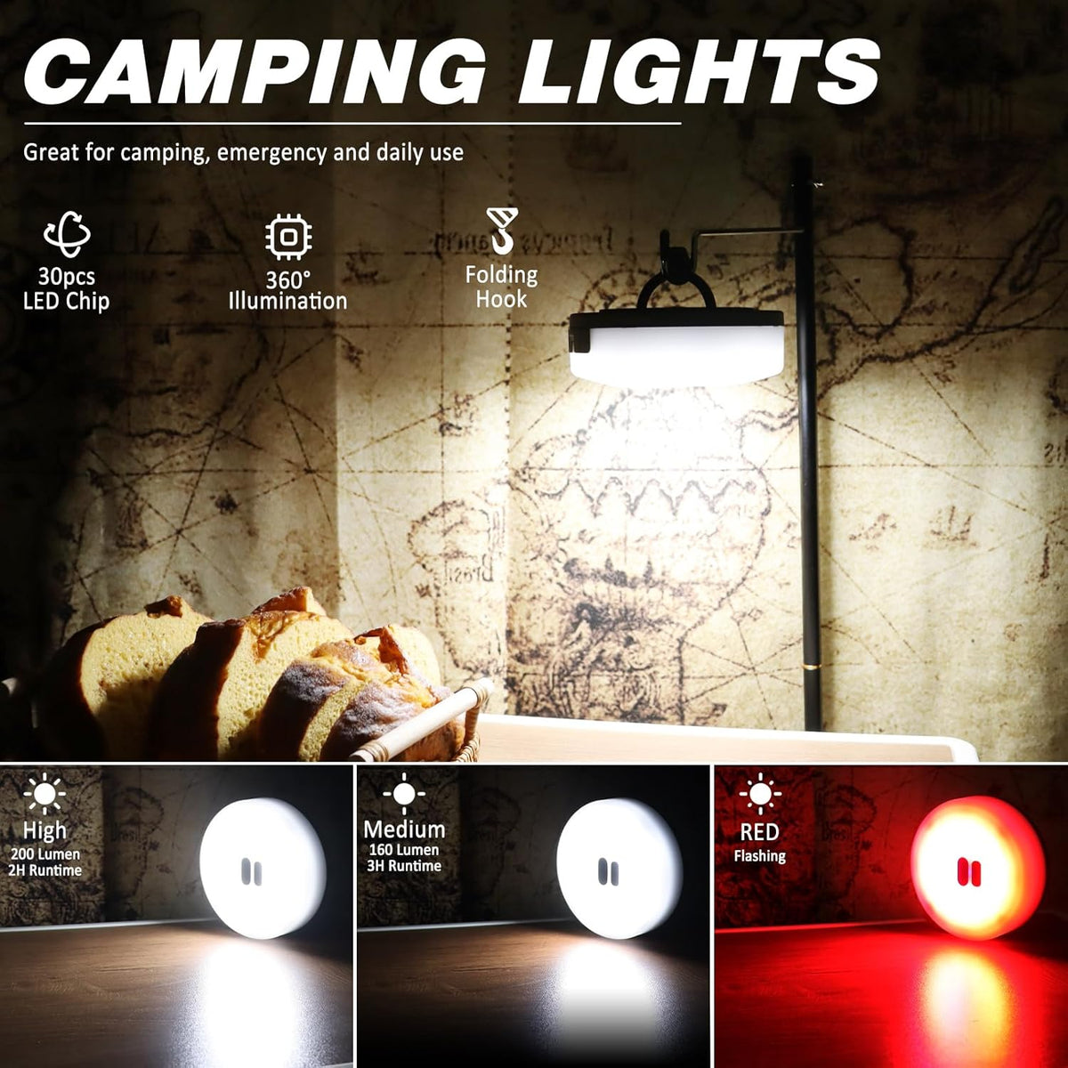 Draagbare ledlichtslinger voor op de camping, oplaadbaar via USB, waterdicht, 10 m