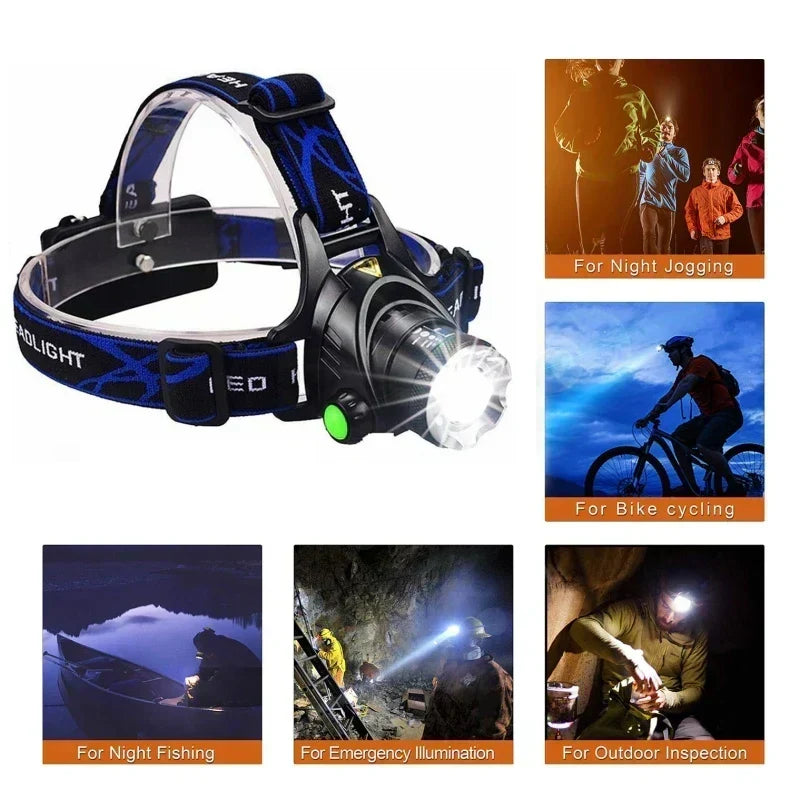 Wiederaufladbare wasserdichte LED-Stirnlampe mit Zoom