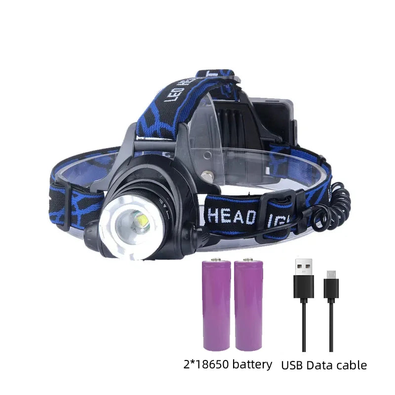 Wiederaufladbare wasserdichte LED-Stirnlampe mit Zoom