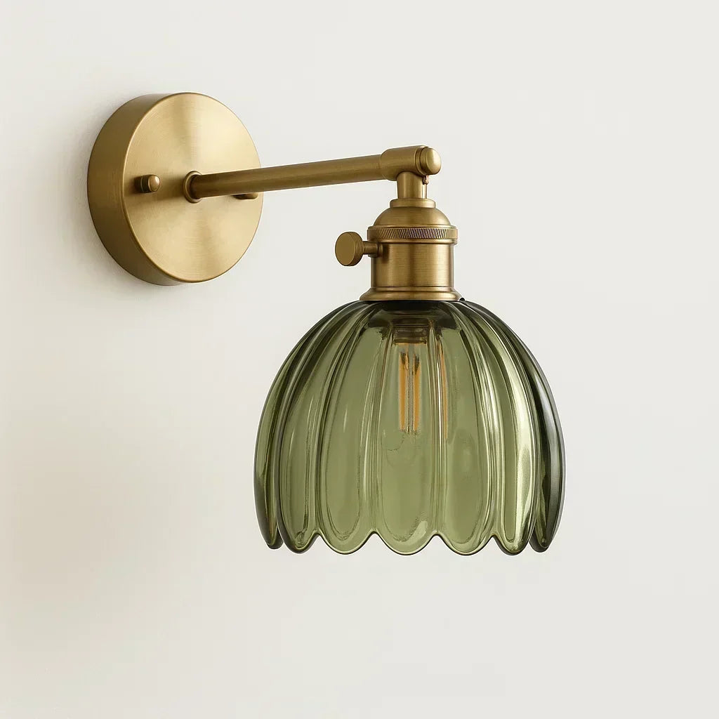 Lampada da parete retrò con paralume in vetro a forma di tulipano, design vintage