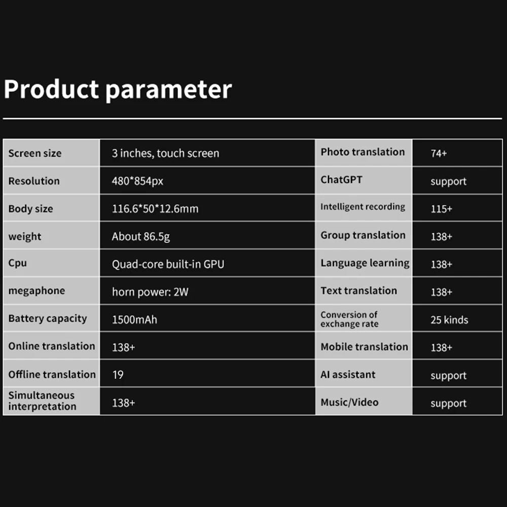S80 Pro Sprachübersetzer mit Spracheingabe, Offline-Funktion, KI und 138 Sprachen