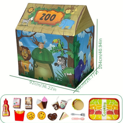 Safari-junglespeeltent met dierenmotief en burgerspeelset