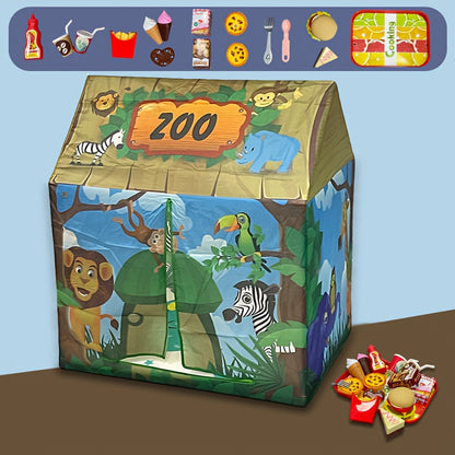 Safari-junglespeeltent met dierenmotief en burgerspeelset