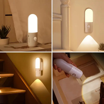 Slimme nachtlamp met bewegingssensor, 3-in-1 oplaadbare wandlamp en zaklamp