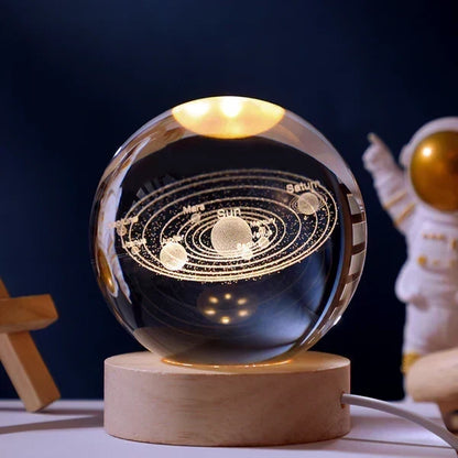 SolarSphere Modello del sistema solare in cristallo con luce LED, decorativo ed educativo