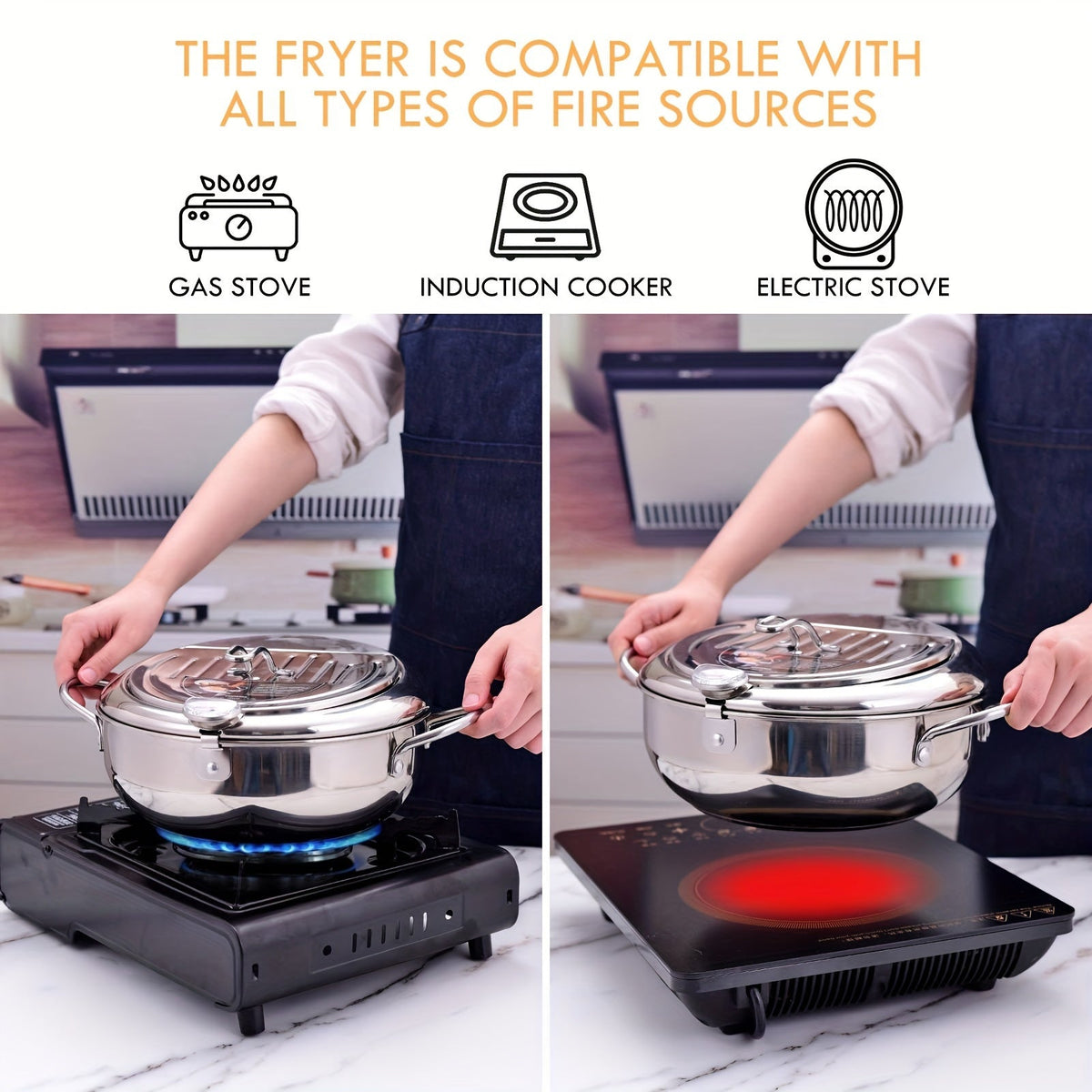 ThermaFryer-Fritteuse aus Edelstahl mit Temperaturregelung, 2.2 L
