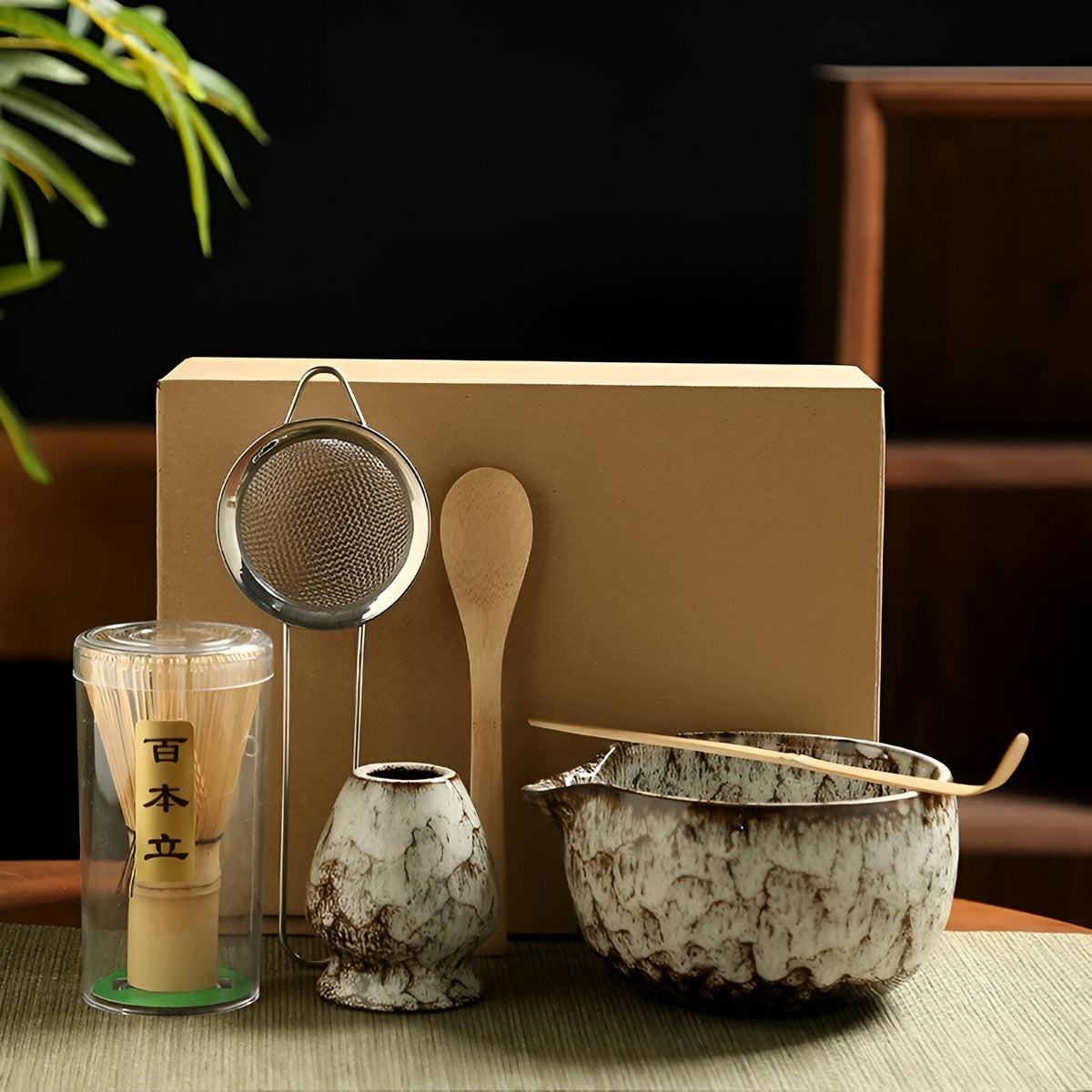 Set da tè matcha tradizionale da 6 pezzi in bambù e ceramica