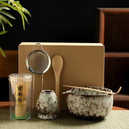 Set da tè matcha tradizionale da 6 pezzi in bambù e ceramica