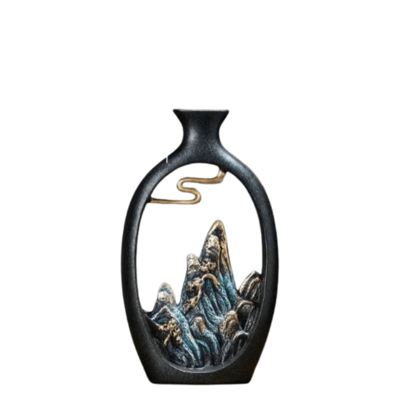 Vaso in ceramica TranquilPeak con motivo montano, nero opaco
