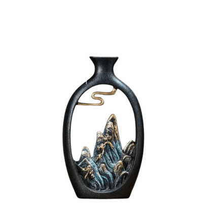 Vaso in ceramica TranquilPeak con motivo montano, nero opaco