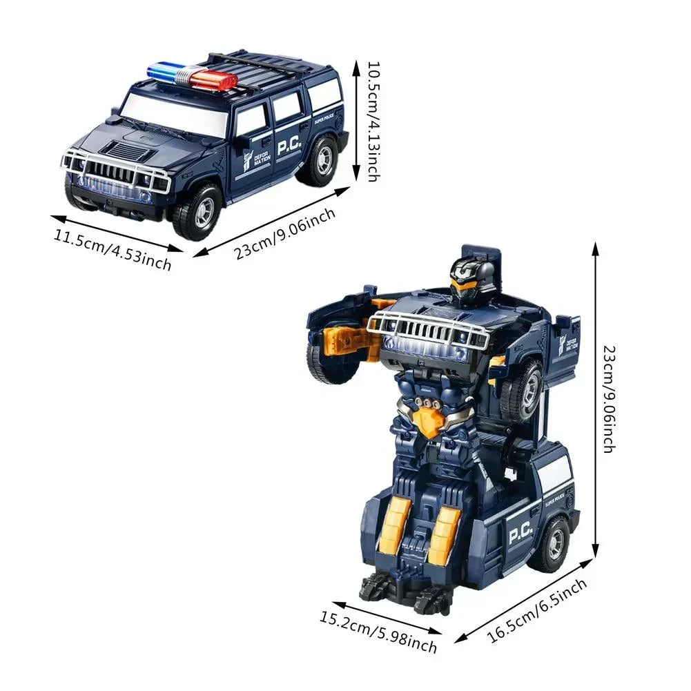 Auto robot trasformabile 2-in-1, auto della polizia e robot giocattolo con luci e suoni