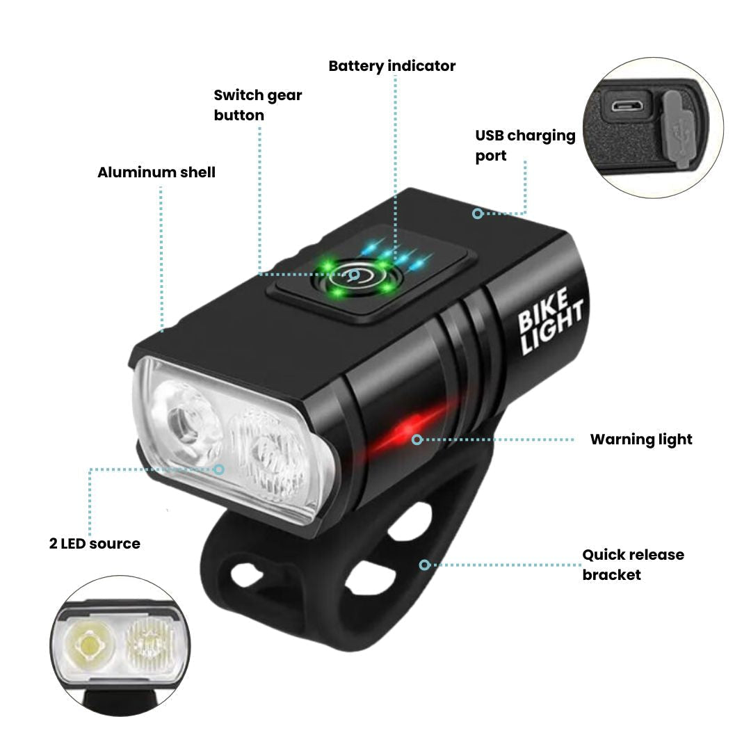USB-oplaadbare LED-fietslampenset, waterdicht en met hoge lichtopbrengst