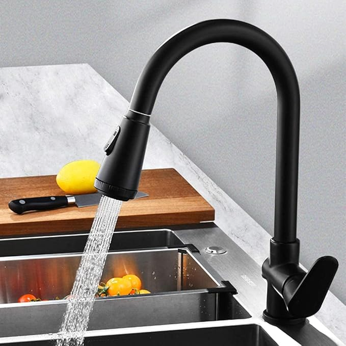 Velvra Küchenarmatur in Mattschwarz mit ausziehbarem Wasserhahn und zwei Sprühfunktionen