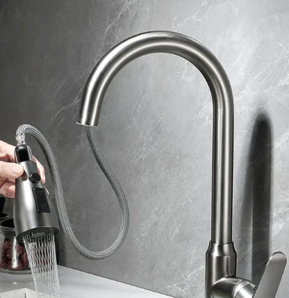 Velvra Küchenarmatur in Mattschwarz mit ausziehbarem Wasserhahn und zwei Sprühfunktionen