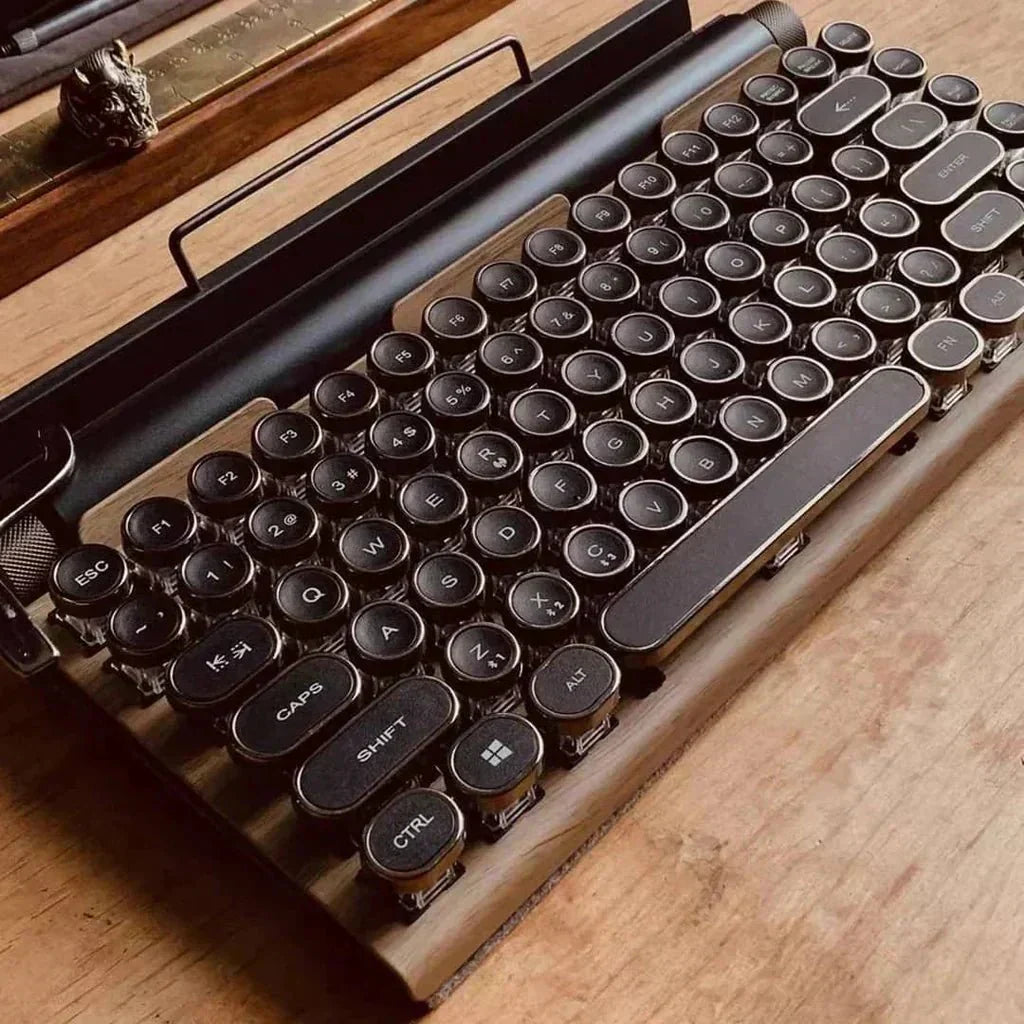 Vintage skrivemaskinetastatur med trådløs Bluetooth, mekaniske taster og RGB
