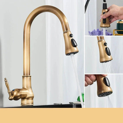 VintageTap Køkkenarmatur i Antik Messing med Drejelig Tud