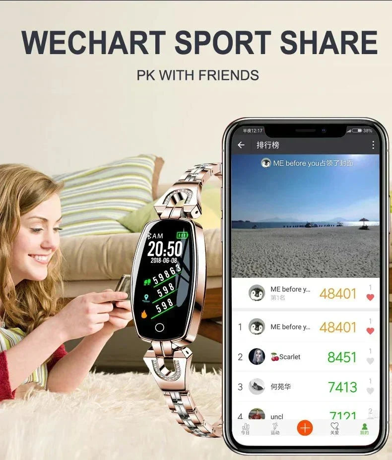 Wasserdichter Fitness-Tracker als Smart-Armband für Frauen mit Pulsmessung und Aktivitätsüberwachung
