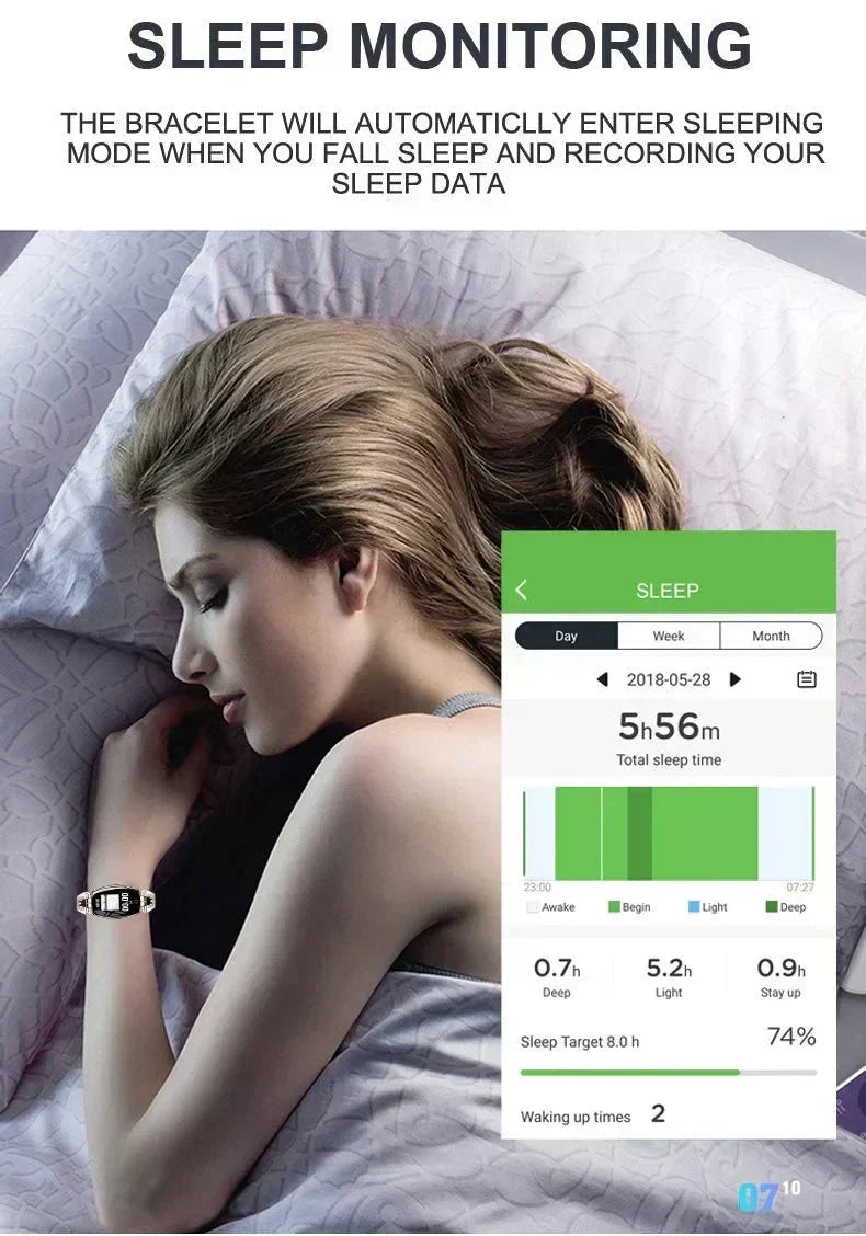 Wasserdichter Fitness-Tracker als Smart-Armband für Frauen mit Pulsmessung und Aktivitätsüberwachung
