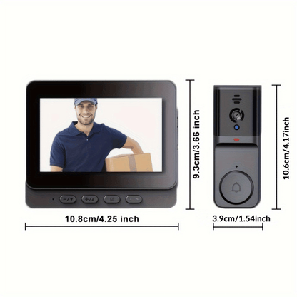 Kabellose HD-Türklingelkamera mit 4,3" IPS-Bildschirm und wiederaufladbarem Akku