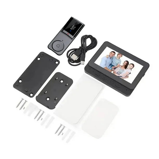 Kabellose HD-Türklingelkamera mit 4,3" IPS-Bildschirm und wiederaufladbarem Akku