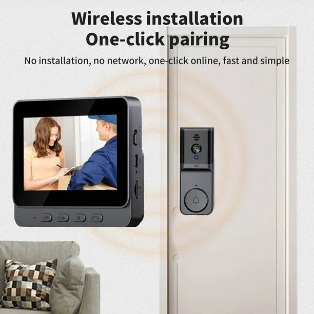 Kabellose HD-Türklingelkamera mit 4,3" IPS-Bildschirm und wiederaufladbarem Akku