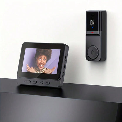 Kabellose HD-Türklingelkamera mit 4,3" IPS-Bildschirm und wiederaufladbarem Akku